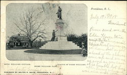 Statue of Roger Williams & Betsey Williams Cottage, Roger Williams Park Postcard