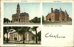 City Hall, Public Library, High School Postcard