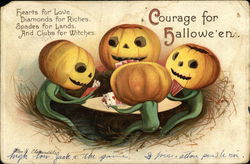 Courage for Halloween- Four Pumpkin Headed Figures Playing Cards Postcard Postcard Postcard