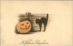 Black Cat and Pumpkin by Fence Halloween Postcard Postcard Postcard