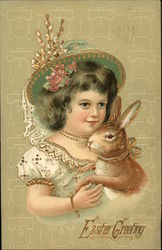 Easter Greeting - Girl with Bunny Postcard