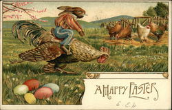 A Happy Easter With Bunnies Postcard Postcard Postcard