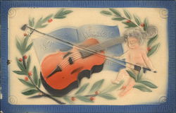 Baby Playing the Violin Airbrushed Postcard Postcard Postcard