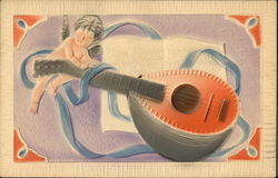 To My Valentine - Cupid with Music and Mandolin Postcard Postcard Postcard