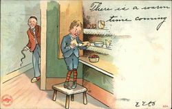 Boy Eating Pie in Pantry about to be Whipped Comic, Funny Postcard Postcard Postcard