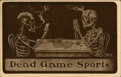 Skeletons Smoking and Gambling with Playing Cards Death Postcard Postcard Postcard