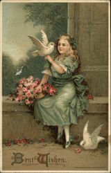 Best Wishes - Girl with Doves Postcard