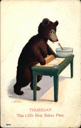 Bear Rolling Out Dough to Bake Pies Bears Postcard Postcard Postcard