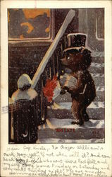 Anthropomorphic Sad Bear Watching Couple through the Window Teddy Bears Postcard Postcard Postcard