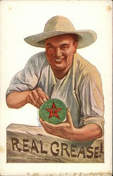 Real Grease! - Man in Hat Holding Texaco Axle Grease Tin Advertising Postcard Postcard Postcard