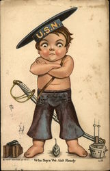 Boy Dressed as US Navy Soldier Ready to Fight Postcard Postcard Postcard