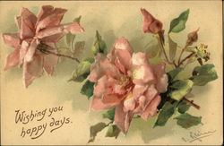 Illustrated Pink Roses Flowers Postcard Postcard Postcard