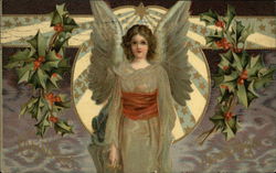 Winged Angel with Holly Sprigs Angels Postcard Postcard Postcard