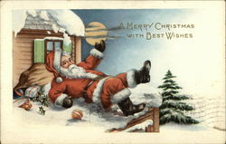 Santa Slipped and Fell in the Snow on a Roof Santa Claus Postcard Postcard Postcard