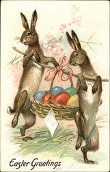 Easter Greetings - 2 Rabbits with Easter Basket Postcard