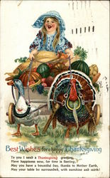 Laughing Girl on Wagon with Vegetables Pulled by a Duck and Turkey Children Postcard Postcard Postcard