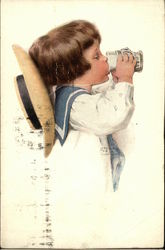 Boy in Sailor Suit Drinking from a Glass Boys Postcard Postcard Postcard