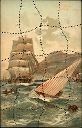 Puzzle - Ships on the rough sea Postcard