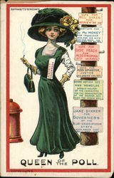 Woman Suffragette Smoking in front of Sarcastic Political Signs Social History Postcard Postcard Postcard