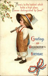 Washington's Birthday - Boy Holding a Hatchet by a Cherry Tree Patriotic Postcard Postcard Postcard