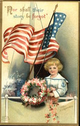 Child in Sailor Outfit with Flag and Wreath Patriotic Postcard Postcard Postcard