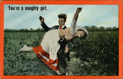 Woman being Spanked by Man in Field Spanking Postcard Postcard Postcard