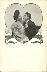 Tulips - Man trying to Kiss Woman Couples Postcard Postcard Postcard