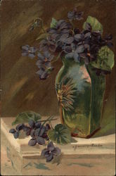 Still Life Illustration Purple Flowers in Vase Postcard Postcard Postcard