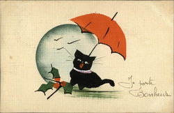 Black Cat with Umbrella Postcard