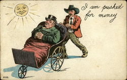 Large Man Being Pushed in Cart Postcard