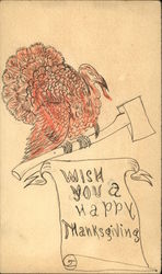 Turkey with Axe Wish You a Happy Thanksgiving Postcard