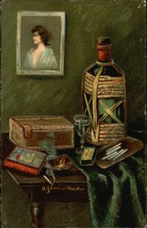 Still Life with Wine Jug, Cigarettes, Portrait Art Postcard Postcard Postcard