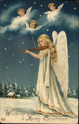 Wishing You a Merry Christmas- Angel Playing Violin Angels Postcard Postcard Postcard