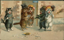 Cats Singing and Performing on the Street for Money Postcard