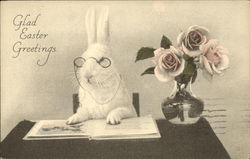 White Rabbit in Spectacles, Reading a Book With Bunnies Postcard Postcard Postcard