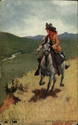 Troilene Western Scene - Cattle Girl on Horseback Postcard