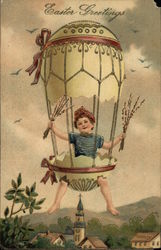 Easter Greetings - Child in Floating Egg With Children Postcard Postcard Postcard