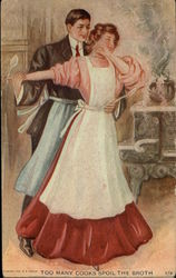 Couple Dancing in Kitchen Wearing Aprons Postcard