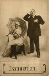 Black Woman Sitting with Umbrella, Man Standing Postcard