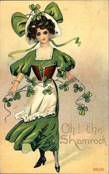 Woman Dressed in Green Holding a Garland of Shamrocks Postcard