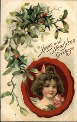 Young Girl with Holly Postcard