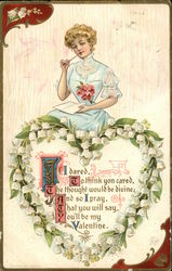 Woman Writing a Valentine Poem, with a Heart Made of Flowers Women Postcard Postcard Postcard