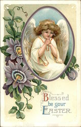 Flowers and Easter Angel with Hands Clasped Together With Angels Postcard Postcard Postcard