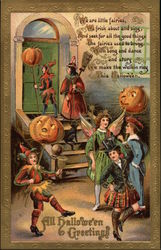 Halloween Greetings - Children Trick-or-Treating Postcard