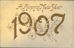 New Year 1907 with Gold Lettering Year Dates Postcard Postcard Postcard