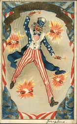 Uncle Sam Throwing Fire Crackers Postcard