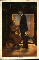 Woman and Man Hold Hands in the Dark in Front of a Fireplace Couples Postcard Postcard Postcard