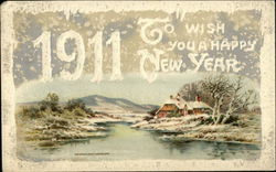 Snow Covered Scene - 1911 New Year's Postcard Postcard Postcard