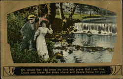 Man and Woman Alongside a Waterfall Couples Postcard Postcard Postcard