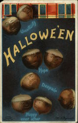 Acorns with Carved Faces Halloween Postcard Postcard Postcard